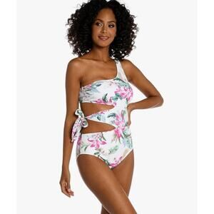 La Blanca Cutout Shoulder One Piece Swimsuit Mystic Palms NEW size 12